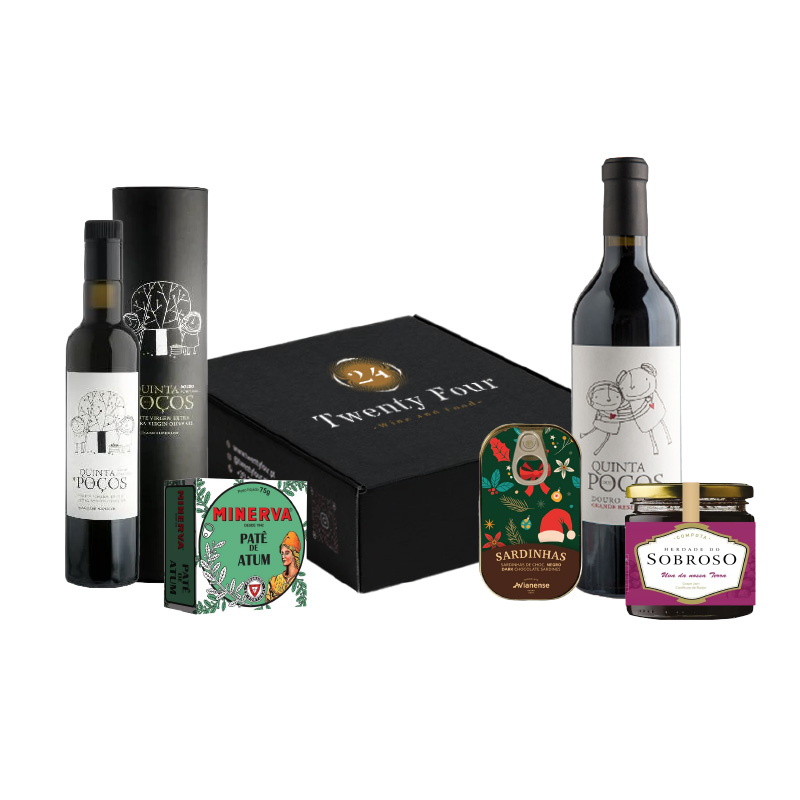 Cabaz 14 - Vinho Quinta dos Poços (Grande Reserva Tinto) + Azeite + Sardinhas de Chocolate + Patê + Compota