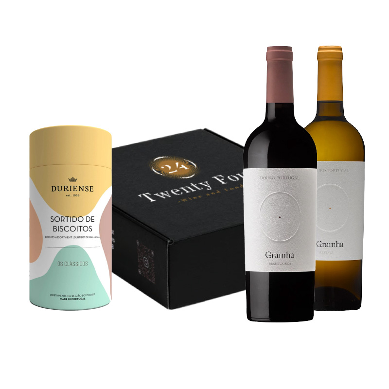 Cabaz 5 - Vinho Grainha Reserva (Tinto e Branco) + Lata de Biscoitos