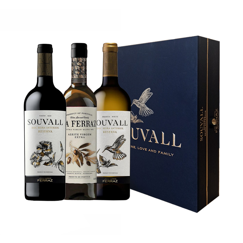 Conjunto de Natal Vinho Souvall – 1 Garrafa Tinto + 1 Garrafa Branco + 1 Azeite Virgem Extra