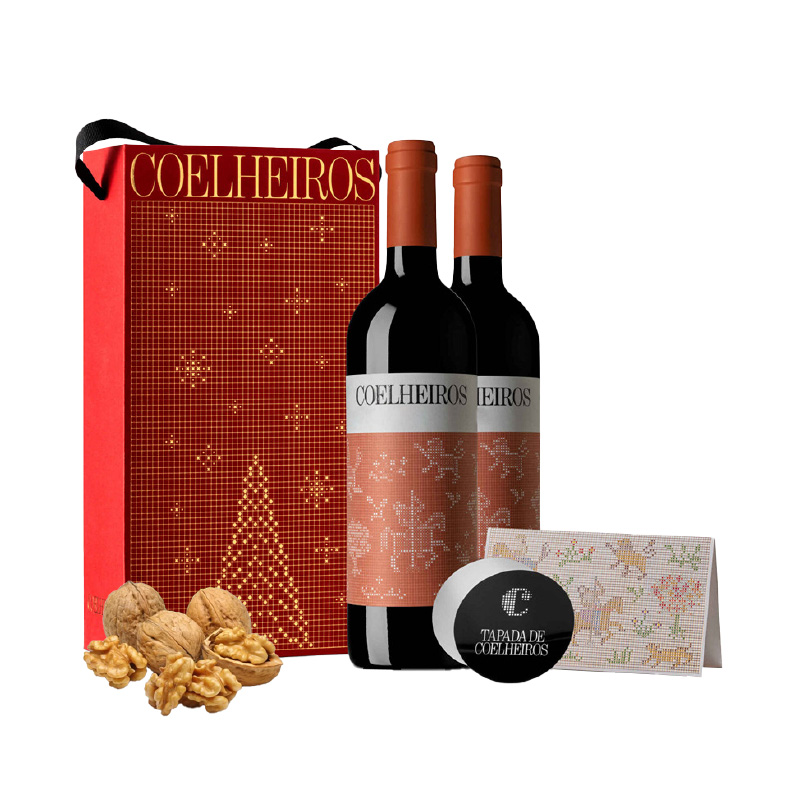 Conjunto Tapada dos Coelheiros Tinto - 2 Garragas + Nozes + Drop Stop + Postal de Natal