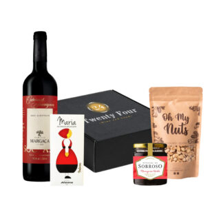 Cabaz Namorados 2 - Vinho Família Margaça (Tinto) + Chocolate + Compota + Amendoim